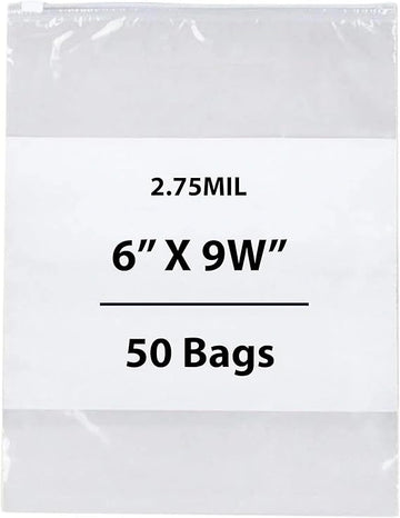 6X9 inches Resealable Poly Bags Slide Seal With write on Block 2.75 Mil (LDPE)